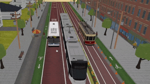 Animated gif of a user panning a street scene using the 3DStreet Editor.