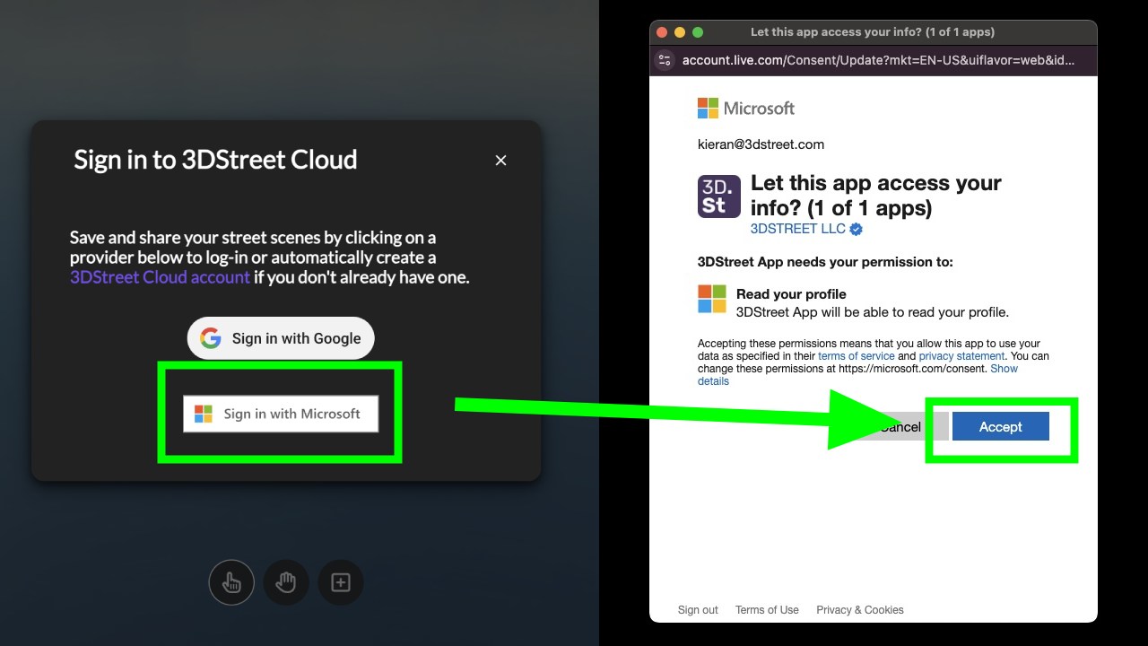 New 3DStreet Microsoft Login Flow